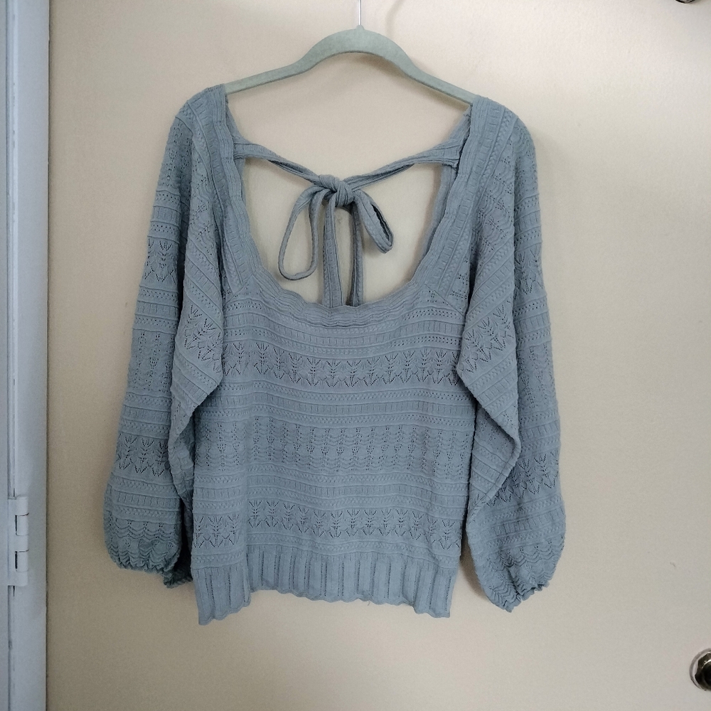 Saltwater Luxe Fable Light Knit Sweater XL Tie Back Cropped Boho Travel Stretch